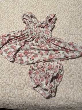 Angel Dear Pink Floral Ruffle Baby Dress & Bloomers Set